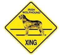 Plaque en métal irlandais Wolfhound Xing Caution Crossing Dog - Cadeau pour la maison, le bureau, le bar - Décoration murale pour l'intérieur et l'extérieur - 8 x 8 cm