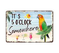 Plaque en métal « It's Five O'Clock Somewhere » - Décoration d'été contemporaine - Style maison de plage - Pour table, salle à manger, piscine, café - 20,3 x 30,5 cm