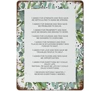 Plaque en métal « J'ai demandé la force à Dieu » - Citation chrétienne - Affiche en aluminium - Art biblique - Décoration murale vintage - Style rétro - Décoration humoristique pour la maison, le bar