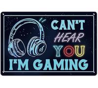 Plaque en métal « Je ne t'entends pas, je joue » style rétro, décoration murale humoristique, pour café, maison, cuisine, garage, salle de bain, ferme, jardin, bar, affiche en métal 20 x 30 cm