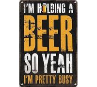 Plaque en métal « Je tiens une bière, donc oui, je suis plutôt occup頻 (20 x 30 cm) - Décoration murale humoristique pour la cuisine, la maison, le coin détente, la chambre, le salon, la salle à man