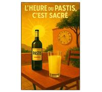 Plaque en métal l heure du pastis c est sacré 30,5 x 20 cm