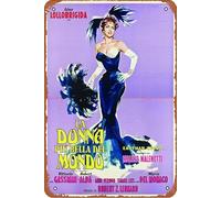 Plaque en métal La Donna Piu Bella Del Mondo avec Gina Lollobrigida (1955) - Décoration murale rétro pour maison, rue, bar, restaurant, café, magasin, 30,5 x 20,3 cm