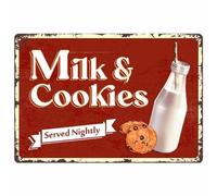Plaque en métal « Lait et biscuits servis tous les soirs » style vintage, décoration murale pour la maison, la cuisine, la boulangerie, la ferme, le café, les décorations de Noël, plaque en métal 20
