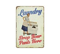 Plaque en métal « Laundry Drop Your Pants » - Décoration murale rétro - Pour bar, pub, maison - Porche de groupe - Panneau en métal - Panneau de prière en métal - 20,3 x 30,5 cm