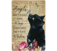 Plaque en métal « Les anges n'ont pas d'ailes » avec un chat noir, idéale pour décorer un espace commémoratif, une chambre ou un coin de paradis. Décoration murale inspirante représentant un cha