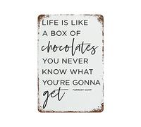 Plaque en métal « Life Is Like A Box Of Chocolate You Never Konw » - Plaque en métal rétro vintage - Décoration murale - 20,3 x 30,5 cm