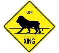 Plaque en métal Lion Xing Caution Crossing Wildlife Gift pour maison, bureau, bar, intérieur et extérieur, 20,3 x 20,3 cm