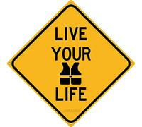Plaque en métal - Live Your Vest Life Boat Sailing Kayak Fishing Athusiast Lake Life Shop Nautique Étagère décorative pour intérieur ou extérieur 30,5 x 30,5 cm