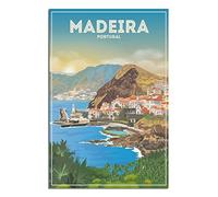 Plaque en métal Madère Portugal - Décoration murale vintage rustique - Pour café, bar, chambre à coucher, maison - 20 x 30 cm