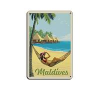 Plaque en métal Maldives - Décoration murale pour café, bar, pub, maison - 30 x 43 cm
