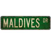 Plaque en métal MALDIVES DR vintage en étain pour chambre à coucher, cuisine, jardin, mur, bar, club, café, décoration d'intérieur, 10,2 x 40,6 cm