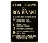 Plaque en métal manuel de survie du bon vivant 30,5 x 20 cm