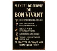 Plaque en métal manuel de survie du bon vivant 30,5 x 20 cm