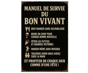 Plaque en métal manuel de survie du bon vivant 30,5 x 20 cm