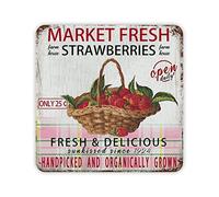 Plaque en métal « Market Fresh Strawberries » - Plateau à étages - Thème campagne - Poster à suspendre - Décoration de marché aux fruits - Pour cuisine, salle à manger, maison, porche, 30,5 x 30,5 cm