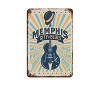 Plaque en métal Memphis Guitar Blues Travel Tin Signs Vintage Bar Club Cave Home Kitchen Wall Decor Funny Decor 30 * 40CM
