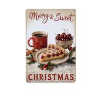 Plaque en métal « Merry Sweet Christmas Clafoutis Cherry Custard »