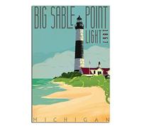 Plaque en métal Michigan Ludington Big Sable Lights Up Rétro Décor Art Signe Maison Cuisine Bar Café Club Cave Décoration Murale Vintage Voyage Plaque en Étain 30x40CM