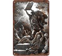 Plaque en métal Moïse et les dix commandements de l'histoire de la Bible - Décoration murale pour maison, entrée, galerie, décoration murale, affiche en métal - 20,3 x 30,5 cm