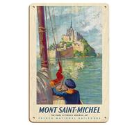 Plaque en métal Mont Saint-Michel - Normandie, France - La perle du chemin de fer médiéval français - Décoration vintage amusante pour maison, cuisine, bar, café, club, grotte - Décoration murale