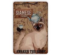 Plaque en métal motif chat siamois, magasin de thé siamois Awaken The Sense - Décoration murale pour maison, restaurant, café, bar, 20,3 x 30,5 cm