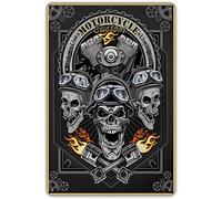 Plaque en métal motif tête de mort de moto - 20,3 x 30,5 cm