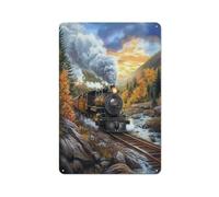Plaque en métal motif train à vapeur Mountain Valley - Décoration murale pour bar, pub, club, café, chambre, ferme, blanc - 30 x 20 cm