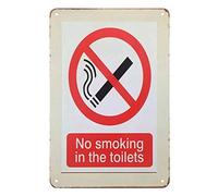 Plaque en métal « No Smoking » « Waring Don't Smoke In The Toilets » - Blanc et rouge - Plaque en métal vintage pour cafés, bars, pubs, magasins, décoration murale amusante pour homme et femme - 20,3