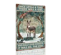Plaque en métal « Once Upon A Time There Were A Girl Who Really Loved Donkey » - Décoration murale pour jardin, bars, restaurants, cafés - 20,3 x 30,5 cm