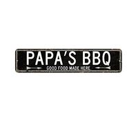 Plaque en métal « Papa's BBQ Good Food Made Here » - Plaque murale vintage en métal rustique - Décoration murale pour chambre à coucher, café, bar, bureau, garage