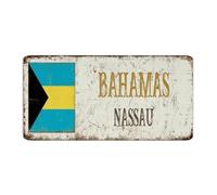 Plaque en métal personnalisée Bahamas-Nassau - Plaque de maison rustique - Souvenir de pays national - Décoration de grotte de route - Plaque en aluminium pour jardin, maison, cour - 15,2 x 30,5 cm