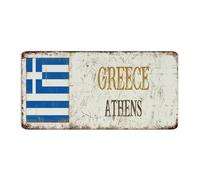 Plaque en métal personnalisée Grèce Athènes - Décoration de chambre pour homme - Plaque en métal en aluminium pour salle à manger, buanderie, entrée, souvenir national, pays, affiche d'art routière,