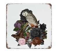 Plaque en métal personnalisée pour Halloween, hibou, squelette, fleur, floral, vintage, art mural, extérieur, crâne, feuilles d'eucalyptus, décoration d'intérieur, pour maison, salle à manger