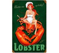 Plaque en métal Pin Up Girl Butter Me Up homard Man Cave Restaurant Fruits de mer 20,3 x 30,5 cm