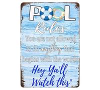Plaque en métal Pool Rules avec inscription « You are not Allowed to do Anything that Begins with the Words Swimming Warning » - 20,3 x 30,5 cm