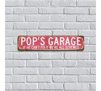 Plaque en métal Pop « Garage If He Can't Fix It We're All Screwed » - Cadeau de fête des pères - Panneau vintage pour garage, terrasse, porte d'entrée, décoration d'intérieur, 10,2 x 45,7 cm