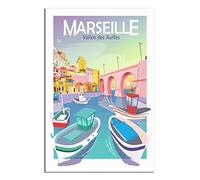 Plaque en métal - Port de pêche français de Marseille - Décoration murale vintage - Décoration murale pour maison, cuisine, bar, terrasse, grotte - 30 x 43 cm