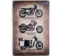 Plaque en métal | Poster mural en métal | Triumph Motorcycles Three Bike Models 20,3 x 30,5 cm | Plaque décorative pour maison, bar, chambre, garage, jardin, grotte d'homme | Style rétro vintage