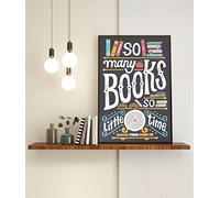 Plaque en métal pour amoureux des livres, So Many Books So Little Time, cadeau pour livre d'art, décoration de bibliothèque, art mural, décoration de bibliothèque, art de bibliothèque 15,2 x 20,3 cm