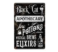 Plaque en métal pour apothicaire de chat noir - Elixirs de potions fines - Décoration murale effrayante pour Halloween, maison, bar - 20,3 x 30,5 cm