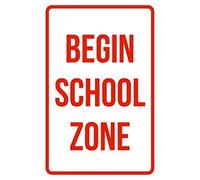 Plaque en métal pour chambre Begin School Zone No Parking Business Safety Panneau de signalisation en aluminium rouge 20,3 x 30,5 cm