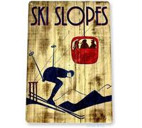 Plaque en métal pour décoration de Noël Motif pistes de ski Ski Resort Lodge Rescue Lift 20,3 x 30,5 cm