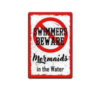 Plaque en métal pour décoration de piscine - 30,5 x 20,3 cm - Swimmers Beware Mermaids in The Water