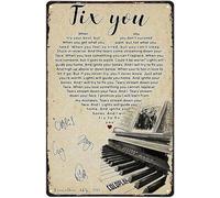 Plaque en métal pour décoration murale Coldplay Fix You Lyrics He Shape pour bureau, maison, salle de classe - Cadeau idéal pour anniversaire, Thanksgiving, Noël - 30,5 x 20,3 cm