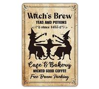 Plaque en métal pour décoration murale de cuisine de sorcière, thé et potions de sorcière, décoration d'intérieur, cadeau d'Halloween, 20 x 30 cm
