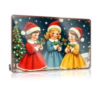 Plaque en métal pour extérieur « Christmas Night : Three Girls In Santa Hats With Holly Branches » - Décoration de grotte - 20 x 30 cm