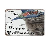 Plaque en métal pour Halloween, chat noir, citrouille, chauve-souris, 30,5 x 45,7 cm, décoration murale personnalisée pour entrée, chambre à coucher, porte, plaque en métal pour animal de compagnie