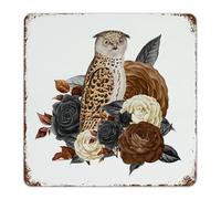 Plaque en métal pour Halloween, hibou, squelette, fleur, campagne, tendance, chic, décoration murale pour entrée, garage, bureau, extérieur, buanderie, 30,5 x 30,5 cm