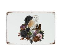 Plaque en métal pour Halloween, motif hibou, squelette, fleur, 20,3 x 30,5 cm, rétro pour restaurants, hommes, arrière-cour, décoration d'intérieur, tête de squelette humain, décoration murale pour